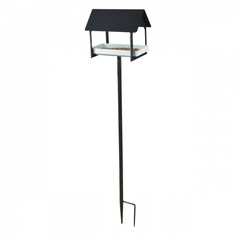 Mangeoire sur pique anthracite/blanc - Design maisonette - l 19,2 x p 28,9 x h 126 cm - Acier doux - Livraison gratuite