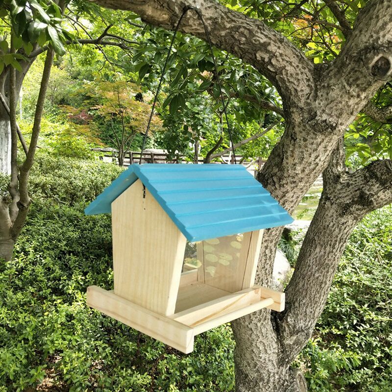 Mangeoire à oiseaux en bois Courtyard Villa Balcon Mangeoire à oiseaux antipluie suspendue A