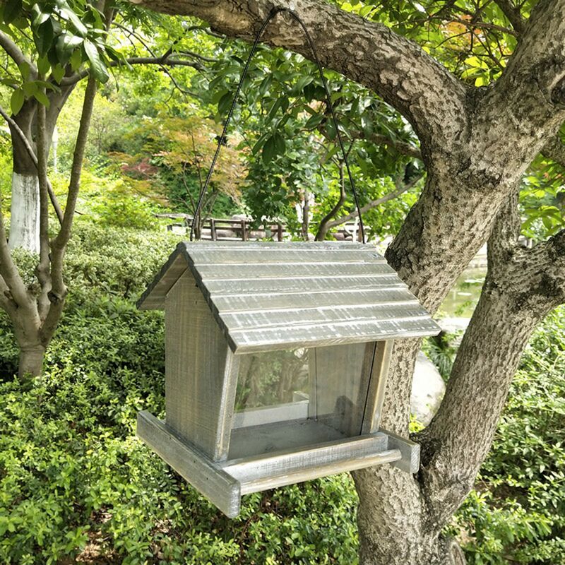 Mangeoire à oiseaux en bois Courtyard Villa Balcon Mangeoire à oiseaux antipluie suspendue C