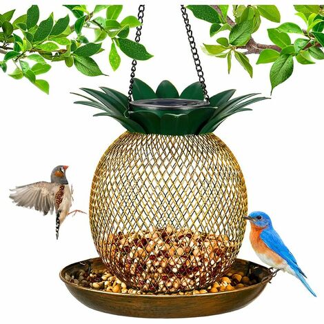 Mangeoire �� oiseaux solaire pour suspension ext��rieure, mangeoire �� oiseaux solaire en m��tal �� remplissage sup��rieur pour oiseaux sauvages ext��rieurs, facile �� nettoyer et �� remplir