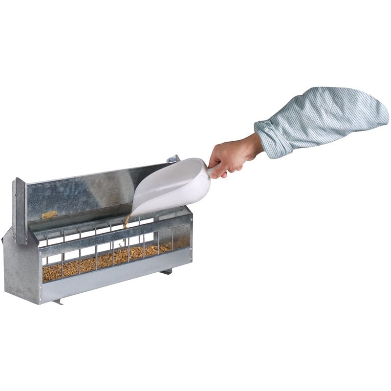Mangeoire à toit à rouleau tournant en acier galvanisé 4,2 l pour 15 poules