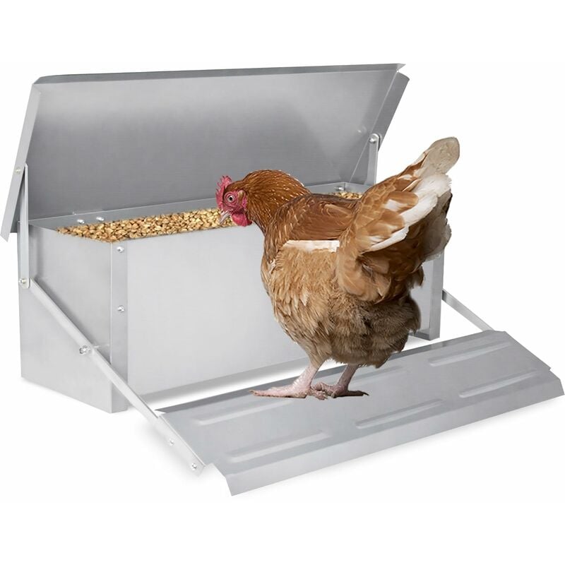 Mangeoire Poulet Mangeoire Automatique Capacité 10KG Mangeoire à Poulet en Alliage d'aluminium avec Mangeoire à Volaille à Pédale Automatique pour