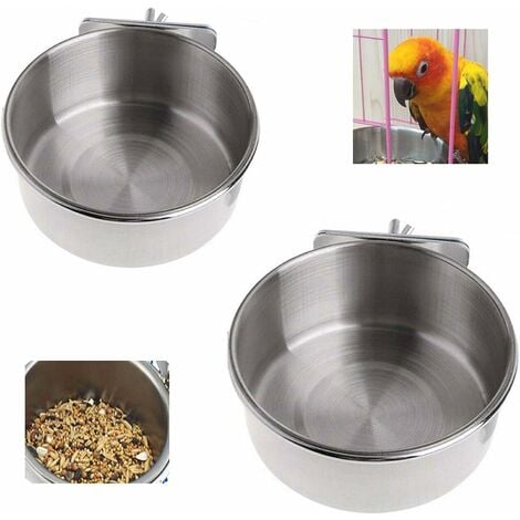 AOUGO Mangeoire pour Les Oiseaux en Acier Inoxydable Bol d'alimentation Fixe en Acier Inoxydable Gamelle Cage Suspendue Alimentation Eau croquettes pour Animal Accessoire pour Cage à Oiseaux 2PC