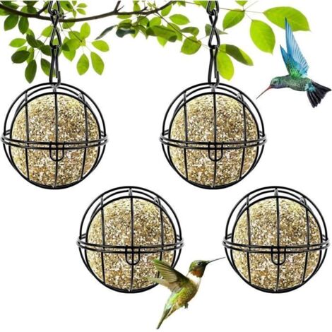 Mangeoire pour Oiseaux Exterieur - Lot de 4 - Bird Feeder avec Crochets en Forme de S - Boule de Graisse