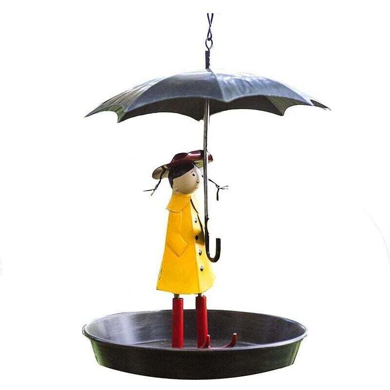 Mangeoire pour oiseaux, parapluie à chaîne en métal suspendu pour l'extérieur, mangeoire en métal pour fille, imperméable à la pluie