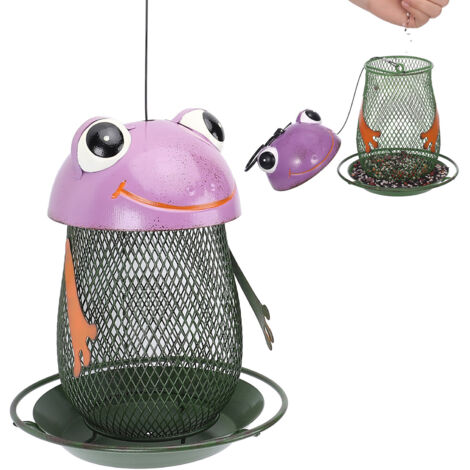 Mangeoire pour oiseaux suspendue à lumière solaire décorative en fer forgé grenouille pour jardin cour patio balcon extérieur