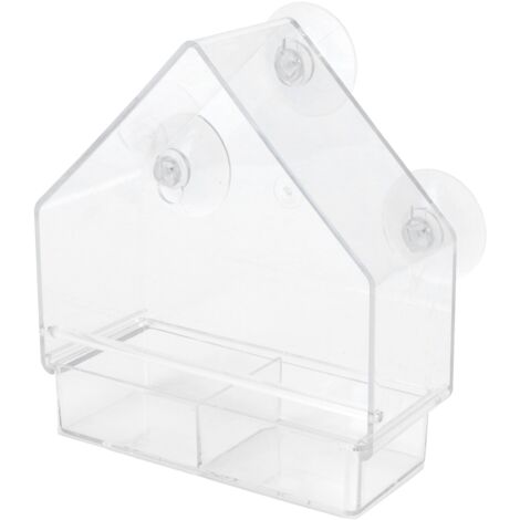 Mangeoire pour Oiseaux Transparente PS - Distributeur de Nourriture Extérieur/Intérieur pour Petits Oiseaux