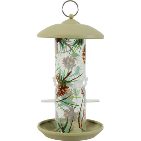 Mangeoire silo en plastique avec 2 perchoirs décorée vert pour oiseaux - zolux