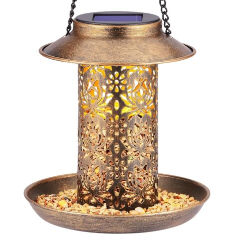 Mangeoire Solaire À Oiseaux Avec Lanterne De Jardin – Mangeoire À Oiseaux Sauvages À Suspendre Pour Cardinaux, Comprend Un Crochet En S Pour Les Amateurs D'oiseaux (Cuivre)