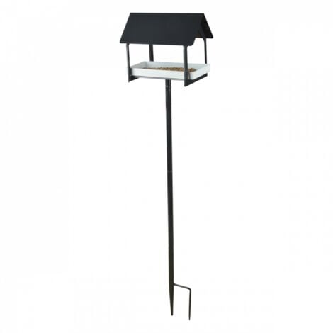 Mangeoire sur pique anthracite/blanc - Design maisonette - L 19,2 x P 28,9 x H 126 cm - Acier doux - Livraison gratuite - Blanc