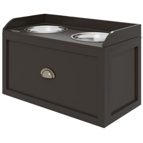 Mangeoire surélevée pour animaux domestiques avec 2 compartiments en acier inoxydable, 1 espace de rangement intégré – Dimensions : 60 x 30 x 36 cm – Design ergonomique brun