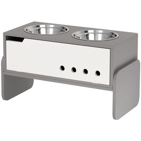Mangeoire surélevée pour chien avec rangement intégré et tapis anti-engouffrement – 2 bols en acier inoxydable de 2000 ml – hauteur réglable – design ergonomique gris
