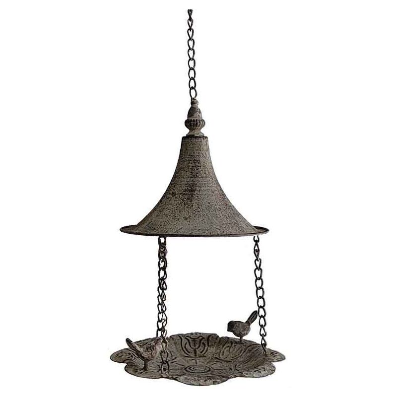 Mangeoire oiseaux à suspendre en fer gris patiné