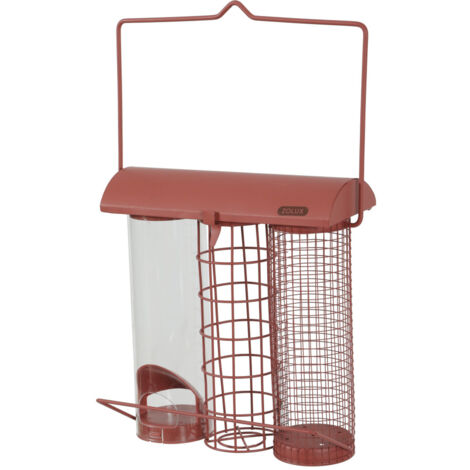 Mangeoire trio rouge terracotta  pour oiseaux - zolux