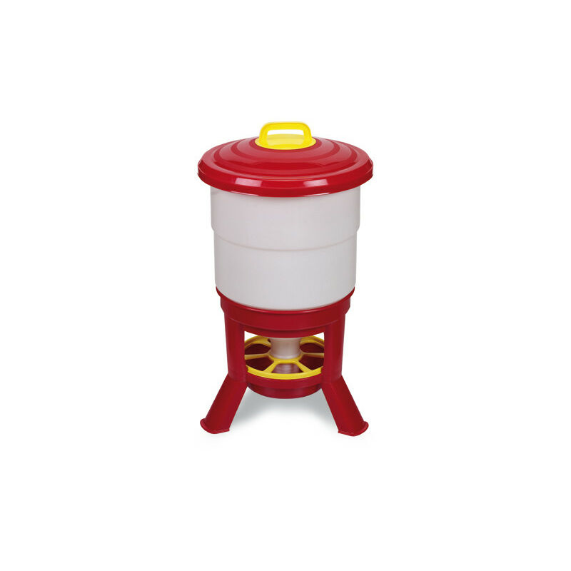 Mangeoire à Trémie Volailles Plastique Avec Pieds Imperial Easy Clean 50l Rouge Et Blanc Gaun