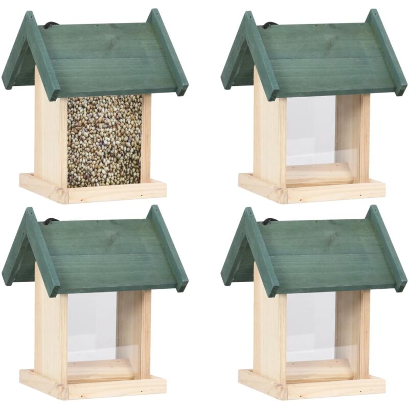 Mangeoires à oiseaux 4 pcs Bois de sapin