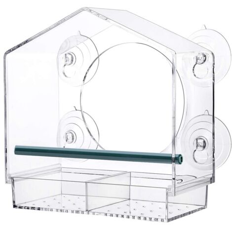 Peggybuy Mangeoire à oiseaux en plastique pour fenêtre, transparente,  ventouse, nichoir en forme de maison 
