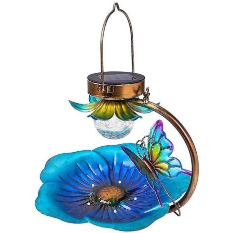 Mangeoires à oiseaux suspendues à l'extérieur, plateau à graines, lampe de jardin à énergie solaire, décoration de papillons