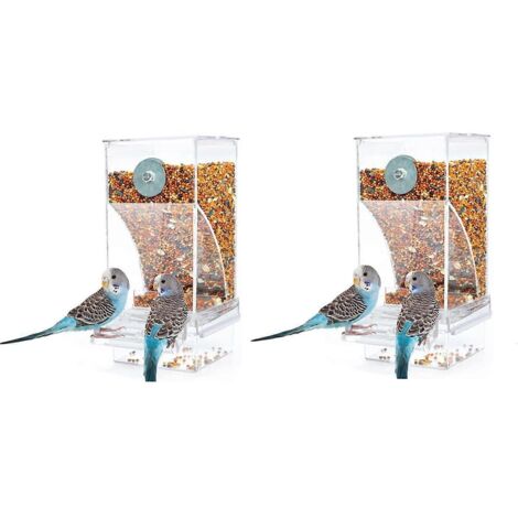 Mangeoires pour oiseaux, cage d'alimentation transparente pour perruches, récipient à graines ---