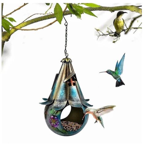 Mangeoires solaires pour oiseaux pour extérieur, maison d'oiseaux suspendue, art en fer sauvage pour jardin, maison d'oiseaux sauvages