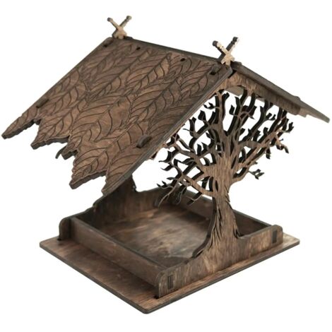 Mangiatoia per uccelli in legno, abbeveratoio sospeso, adatto per giardini, terrazze e come elemento decorativo (colore scuro).