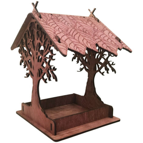 Mangiatoia per uccelli in legno, abbeveratoio sospeso, adatto per giardini, terrazze e come elemento decorativo (marrone rossastro).