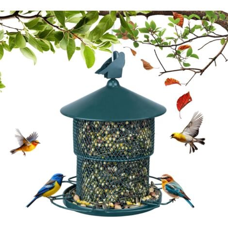 Mangiatoia per uccelli, mangiatoia per uccelli selvatici in metallo da appendere all'esterno, capacità di semi, tubo a rete, mangiatoie per semi di girasole, decorazione del giardino, verde