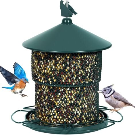 Mangiatoia per uccelli, Mangiatoia per uccelli selvatici in metallo da appendere all'esterno, Capacità semi, Tubo a rete, Mangiatoie per semi di girasole, Decorazione da giardino, Verde - RWMird Feede
