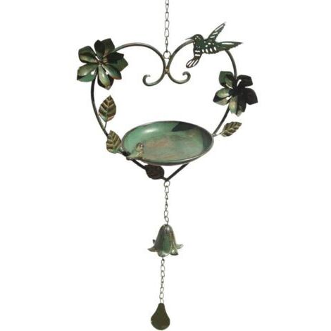 Mangiatoia per uccelli vintage da appendere, mangiatoia a forma di cuore per giardino e esterni, vassoio di alimentazione sospeso con campanellino - Mangiatoie in metallo