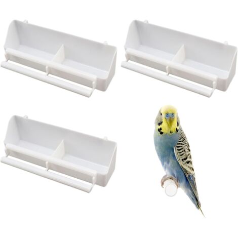 Mangiatoie per uccelli, set di 3 mangiatoie bianche per pappagalli, mangiatoie in plastica, ciotole per cibo e acqua, accessori per gabbie di uccelli e pappagalli