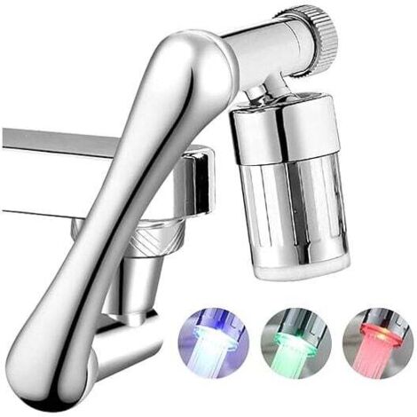 Mango de agua vertical de 1440°, mango de agua con luces LED, mango de agua con asas versátiles para cocina y baño