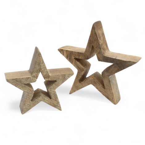 Mango Stern Aufsteller 2er Set natur - 18 / 14 cm - Holz Weihnachtstern Dekofigur - Holzstern Silhouette