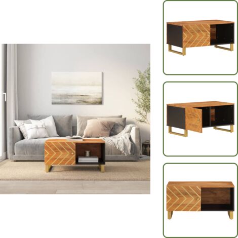 Mango - vidaXL Mesa de centro madera maciza de mango negro marrón 80x50x40 cm - Madera acacia