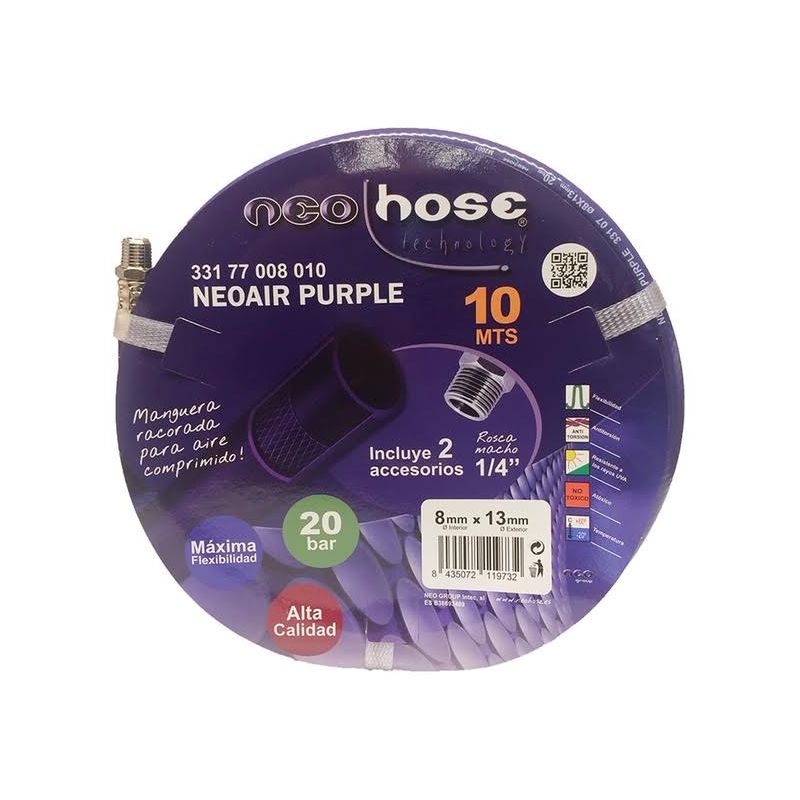 

Manguera aire comprimido racorada Neoair Purple 20 Bar 10 Mt Alta calidad