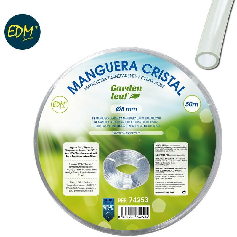 

Manguera Cristal Ø Interior 8Mm Ø Exterior 12Mm Rollo 50Mts