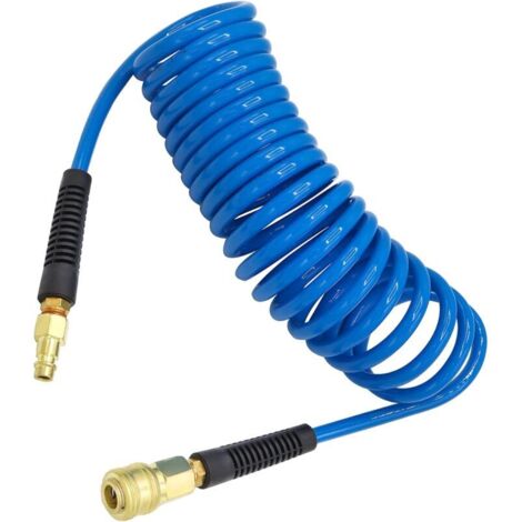 Manguera de aire comprimido de PU, 7,5 m de longitud, 6 mm de diámetro interior x 9,5 mm de diámetro exterior, con acoplamientos rápidos de 1/4 de pulgada, limitador de curvatura, azul