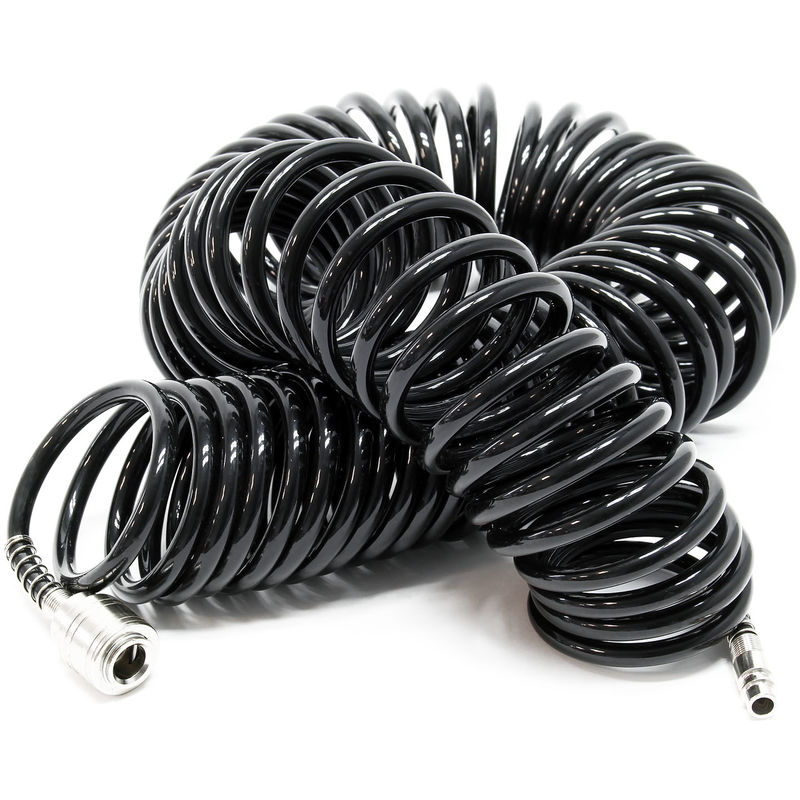 

Manguera de aire comprimido PU 15m 5x8mm Acople rápido Boquilla conexión Manguera espiral Resistente