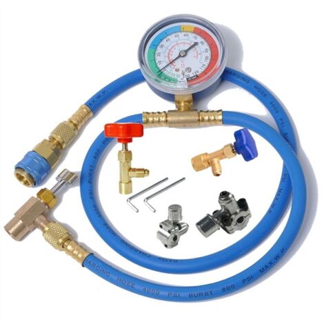 Manguera de carga de refrigerante R134A para aire acondicionado con manómetro para recarga de automóviles.