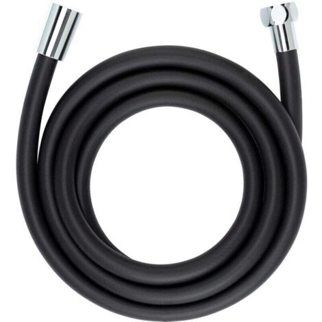 Manguera de ducha de plástico negro mate de 175 cm con diseño antitorsión y conexión estándar de 1/2", ideal para ducha y baño, fácil de limpiar y duradera.