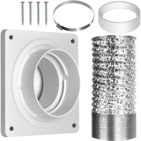 Manguera de escape de 100 mm, manguera de aire acondicionado móvil de 2,5 m, manguera de escape de aluminio flexible, brida de pared + anillo de sellado + conector de manguera de 4 "+ 4 tornillos + ab