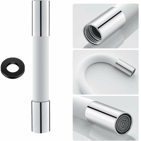 Manguera de extensión de grifo de forma universal con filtro burbujeador (con anillo de sellado), rotación de 360°, 20 cm, color blanco