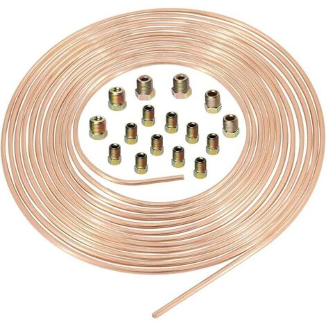 Manguera de freno de cobre de 7,62 m (25 pies), 4,75 mm de diámetro, kit de línea de freno de repuesto automotriz de 3/16" con 16 accesorios