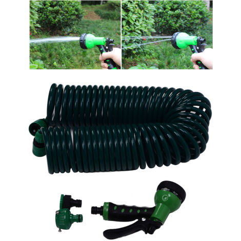 Manguera de jardín de EVA extensible de 15 m de largo con 7 modos, incluyendo aspersor y acoplamiento rápido, ideal para regar plantas y lavar coches.
