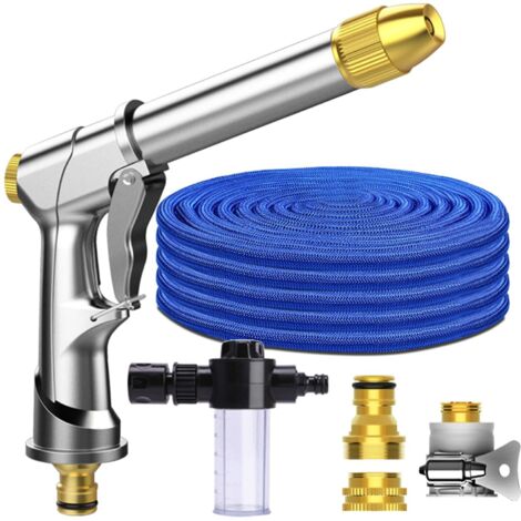 Manguera de jardín extensible de 15 m (50 pies), manguera universal RoseFlower con pistola rociadora de 5 funciones y accesorios de latón. Ideal para limpieza de jardines, lavado de autos y duchas par