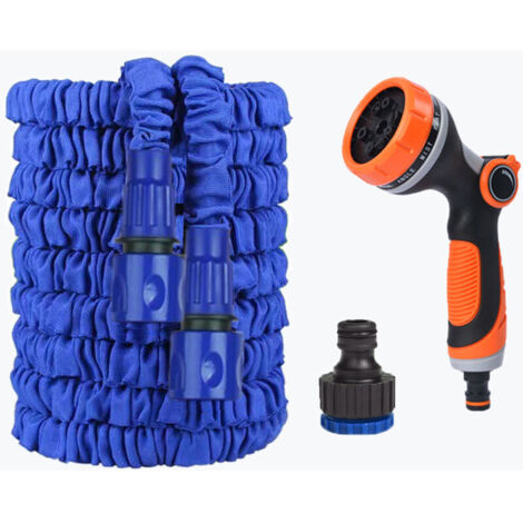 Manguera de jardín extensible de 7,5 m – Kit premium con pistola rociadora giratoria naranja y negra, doble capa duradera