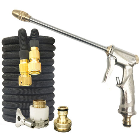 Manguera de jardín extensible, manguera Flexible de agua de alta presión, arandela eléctrica, tubo práctico con PISTOLA DE PULVERIZACIÓN,100FT-30M Extended,Black