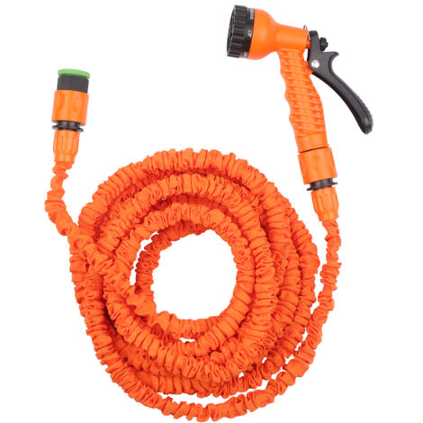 Manguera de jardín extensible naranja de 30 m, a prueba de fugas, telescópica, de alta presión, flexible, con boquilla de 7 funciones, para coche y jardín.