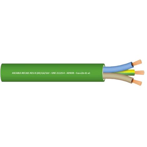 Manguera eléctrica verde libre halógenos RZ1-K 3x1,5 mm2 - rollo 100 m.