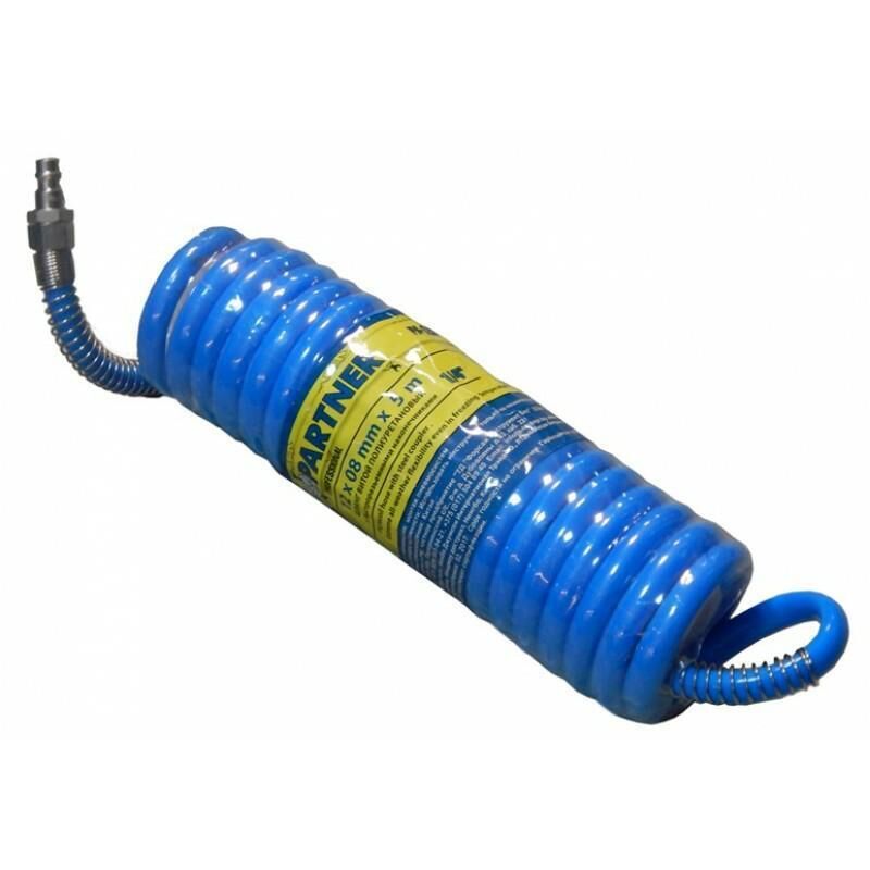 Manguera espiral de poliuretano 8mm x 5m con acopladores rápidos (presión máxima 15bar)