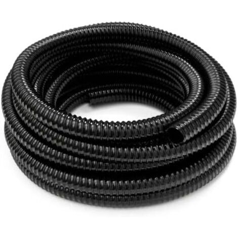 Manguera espiral de PVC, 42 mm, 20 m de longitud, manguera de plástico de polipropileno corrugado ignífugo para estanques y arroyos, color negro.